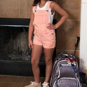 Justice denim peach colored shortalls